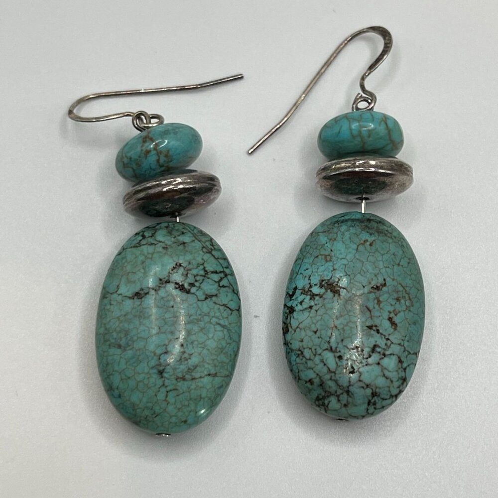 925 Sterling Silver Dangle Earrings With Turquoise Beads – Southwestern Boho Sty